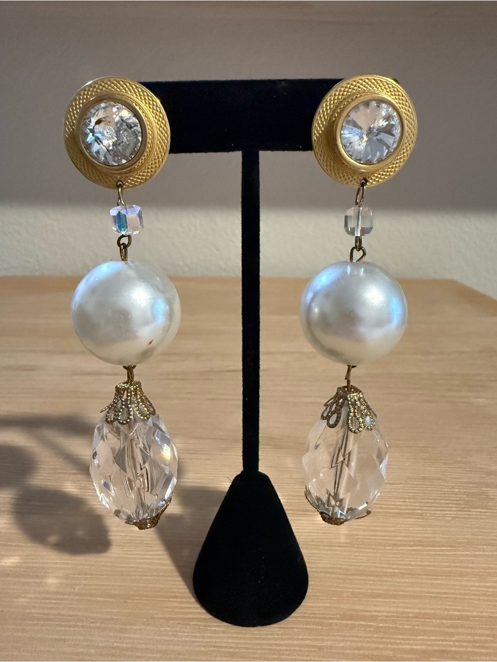 Vintage Faux Pearl & Glass Post Earrings